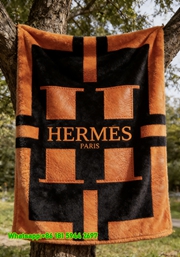 Luxury Hermès Leather H Logo Flannel Sofa Throw Blanket IMG_4923